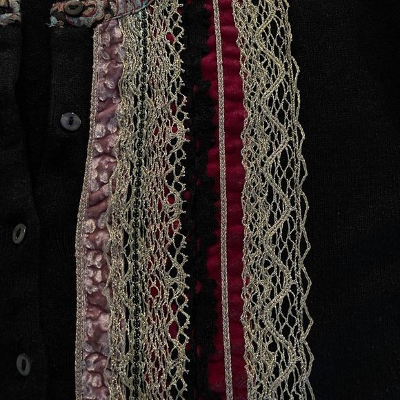 Chico's Multi- Colored Lace Stripe Button Cardigan Sweater - Picture 5 of 8